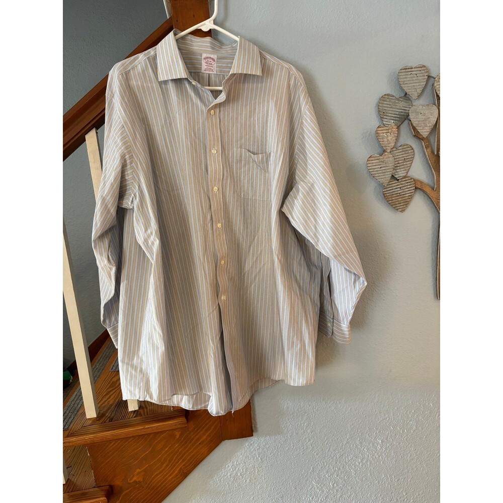 Brooks Brothers Shirt Mens 18 34 Blue White  Stripe Madison Supima Cotton